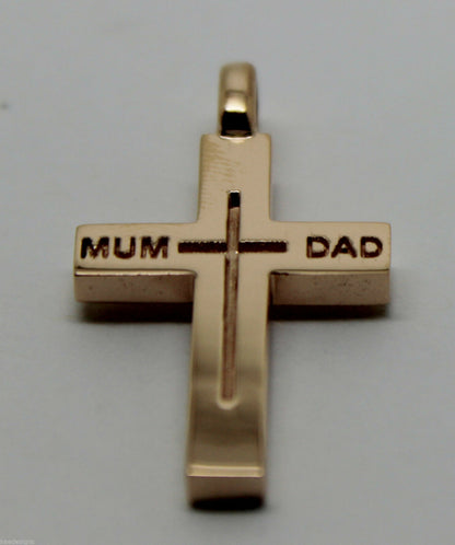 Kaedesigns New 375 9ct Yellow or Rose or White Gold Love Mum & Dad Cross Pendant