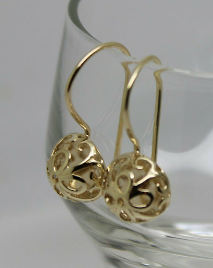 Kaedesigns New 9ct Yellow, Rose or White Gold 10mm Half Ball Hook Filigree Earrings