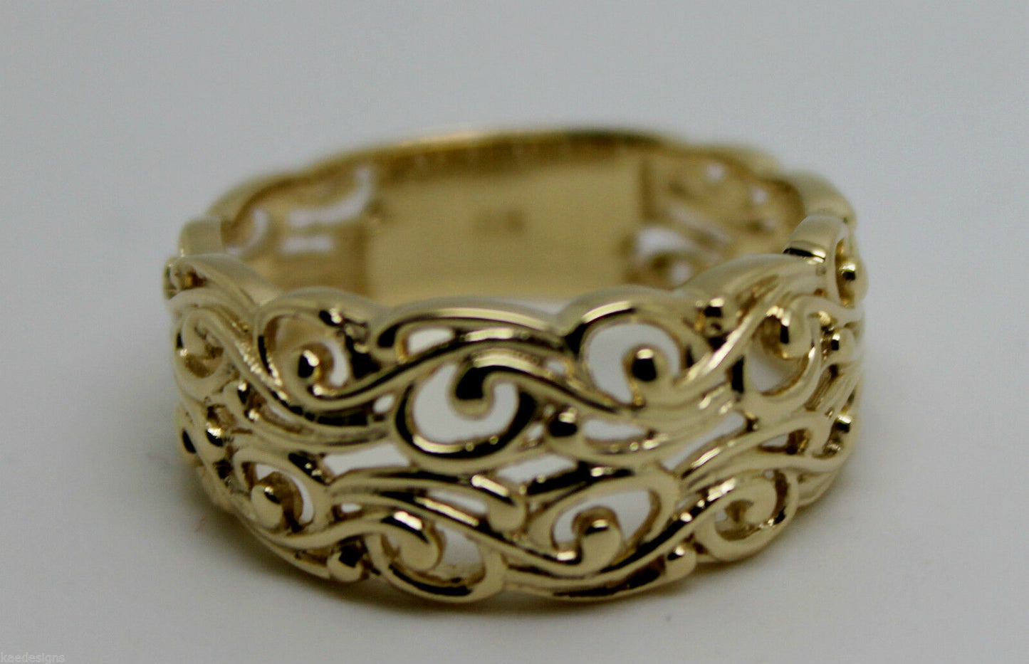 Kaedesigns New 9ct 375 Wide Yellow Gold Wide Flower Filigree Ring - Choose your size