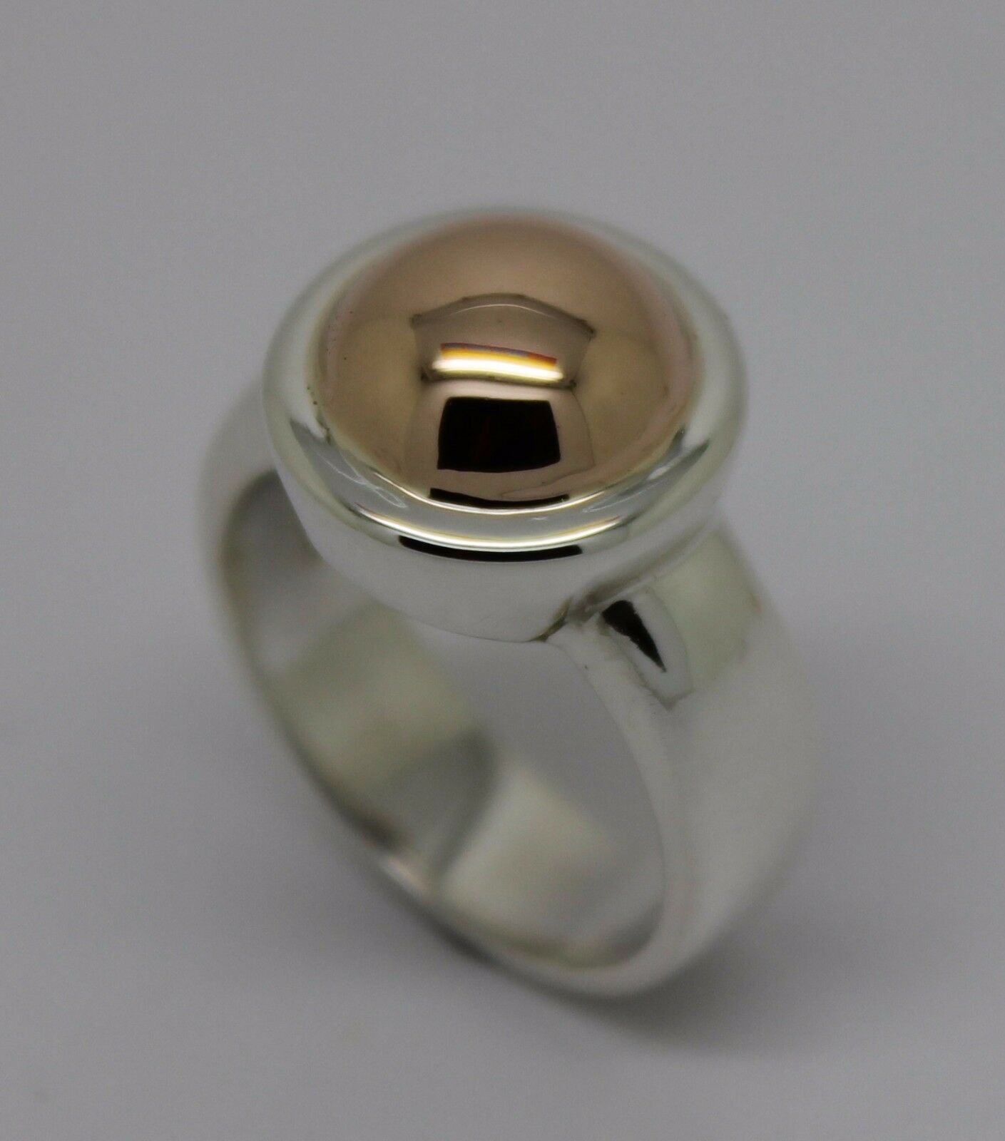 Size N Genuine New Solid Sterling Silver 925 & 9ct Rose Gold 375 Half Ball Ring