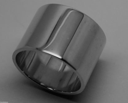 Size Q Genuine New 9ct 9k White Gold / 375, Full Solid 16mm Extra Wide Band Cigar Ring