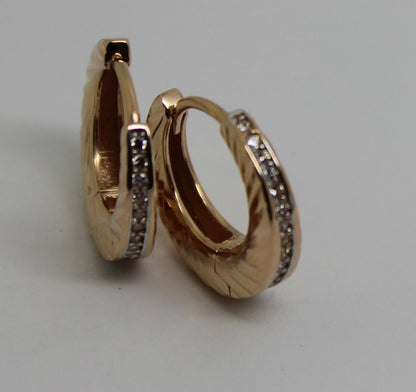 Kaedesigns,New 9ct Rose & White Gold Hoop Huggie Cz Earrings