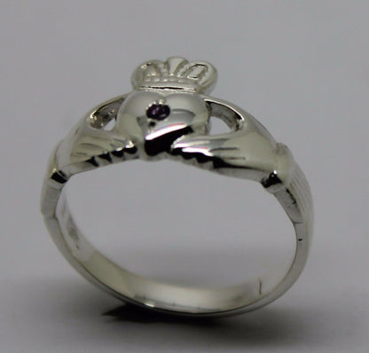 New Sterling Silver 925 Purple Amethyst Claddagh Ring