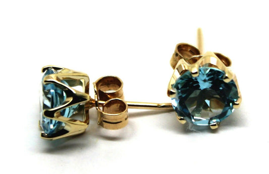 Kaedesigns,Genuine New 9ct Yellow Gold Claw-Set Round Cz Blue 7mm Stud Earrings