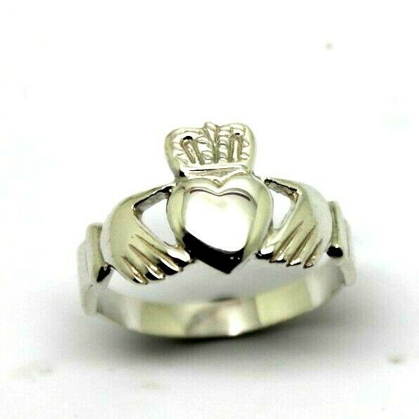 Genuine Solid 9ct 9kt Heavy White Gold Extra Large Irish Claddagh Ring