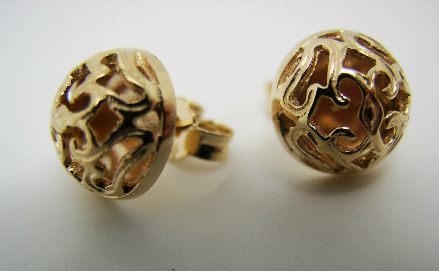 Genuine 9ct Solid Yellow, Rose or White Gold Half Ball 12mm Stud Filigree Earrings