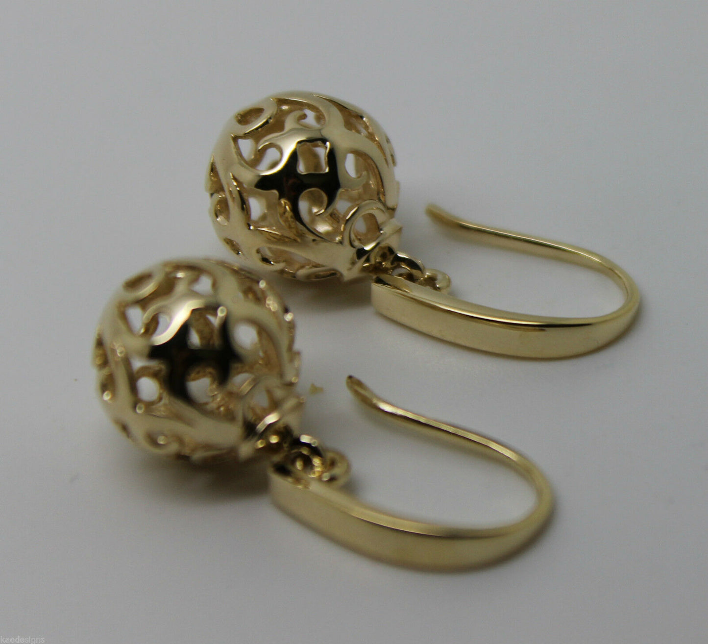 Genuine 9ct Yellow, Rose or White Gold Large Heavy 12mm Euro Ball Drop Hook Filigree Earrings