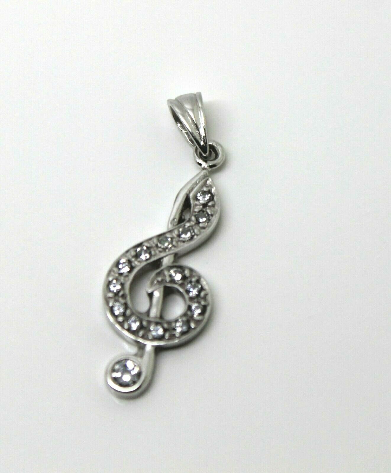 Genuine 9ct 9kt White Gold Cubic Zirconia Treble Clef Pendant