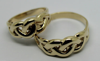 Genuine His & Hers Set Solid 9ct 9K Yellow Gold Celtic Weave Wedding Couple Bands Rings