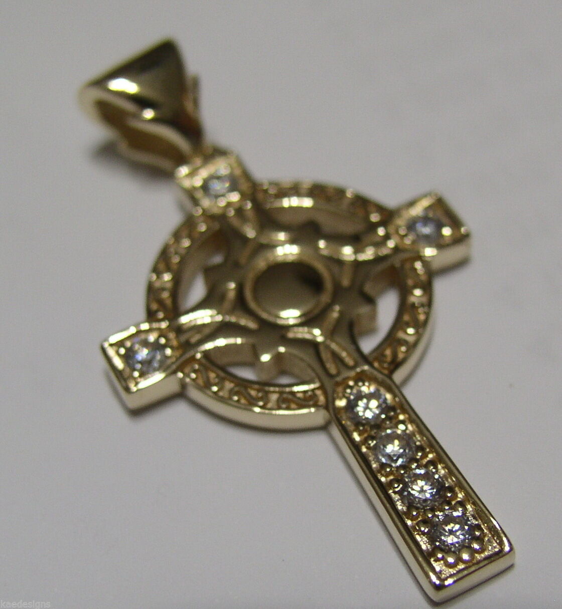 Kaedesigns, 9ct Yellow Or Rose Or White Gold Celtic Cross Pendant With Stones