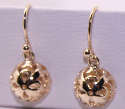 Genuine 9ct Yellow or White or Rose Gold 12mm Half Ball Filigree Hook Flower Earrings