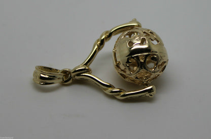 Genuine 9ct 9kt Yellow, Rose Or White Gold 12mm Filigree Ball Spinner Pendant