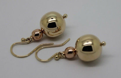 Kaedesigns Genuine Huge 9ct 9K Yellow & Rose Gold Hook Ball Drop Earrings