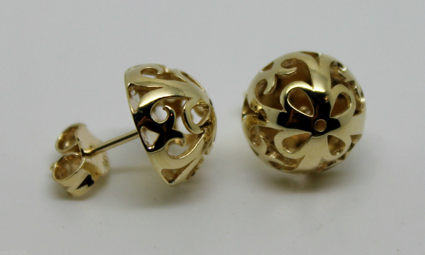 Kaedesigns New 9ct Yellow, Rose or White Gold Half Ball 12mm Stud Filigree Earrings