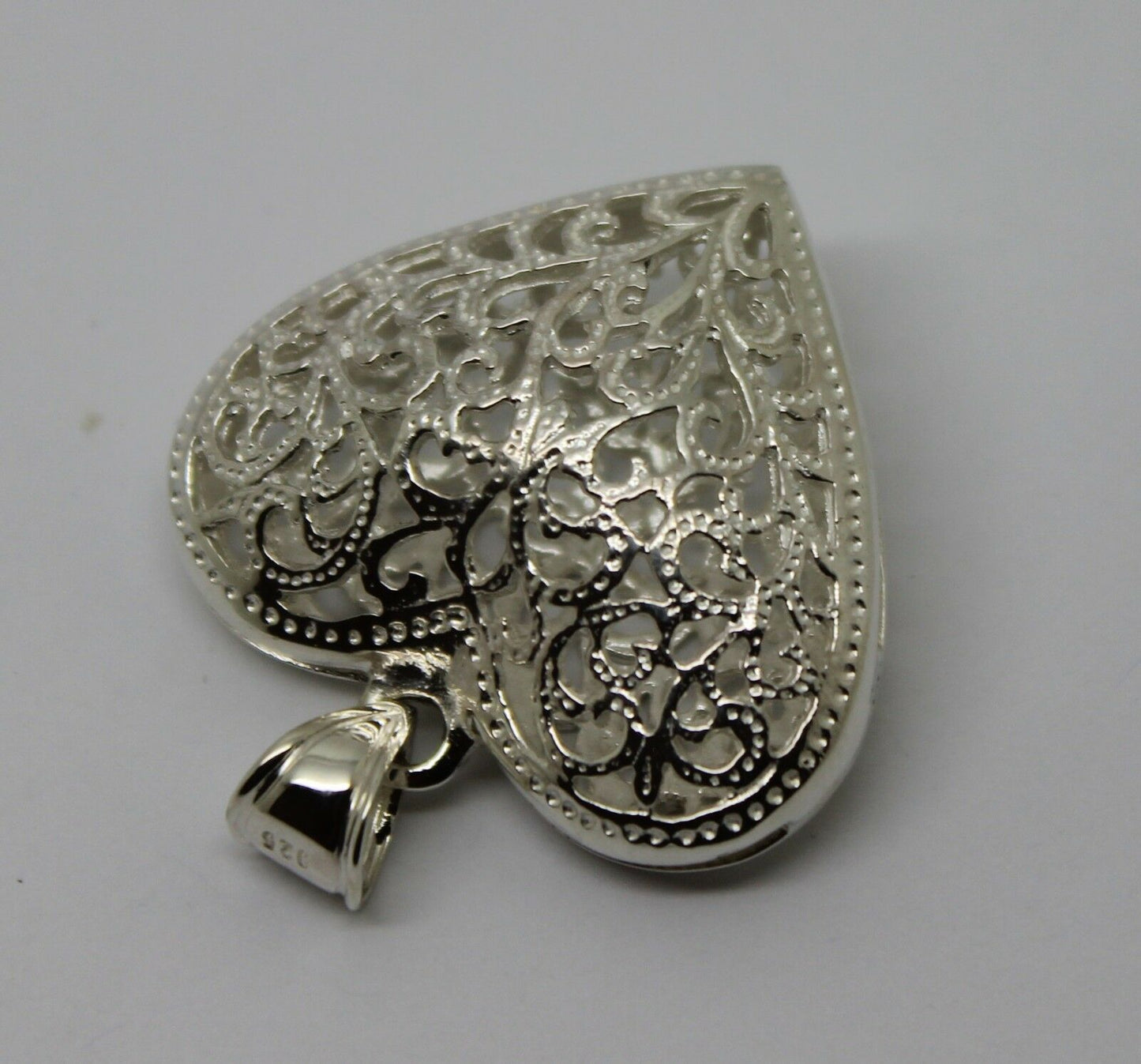 Genuine Sterling Silver Huge Heavy Large Filigree Heart Pendant