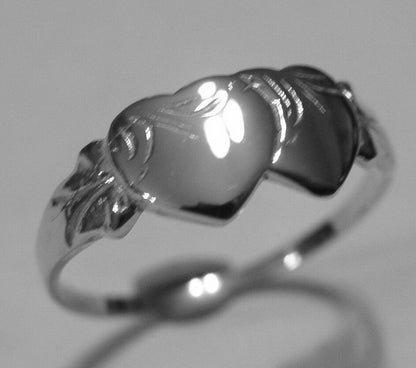 Size M - Kaedesigns, Solid New Sterling Silver Double Heart Signet Ring