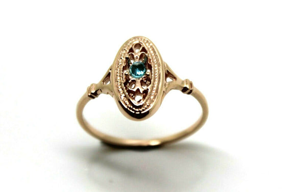Size Q, Genuine 9ct 9k Rose Gold Delicate Blue Topaz Filigree Ring