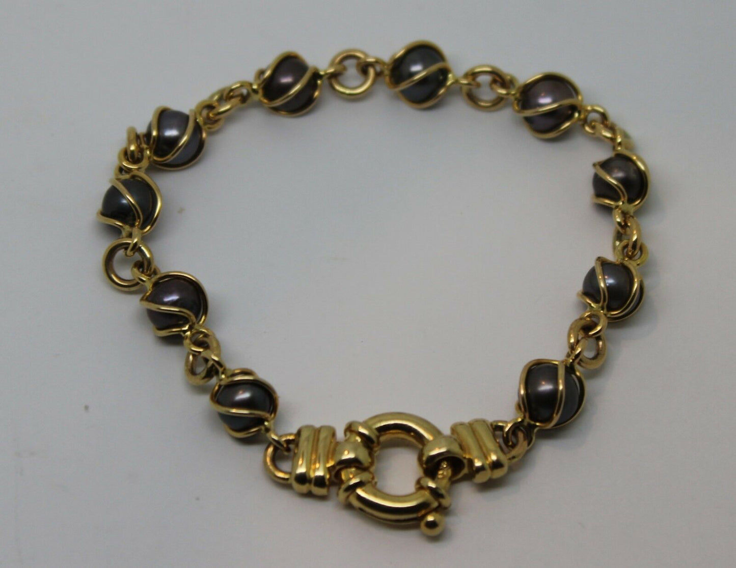 New Genuine 9kt 9ct Yellow, Rose or White Gold Bolt Ring Freshwater Black Pearl Bracelet