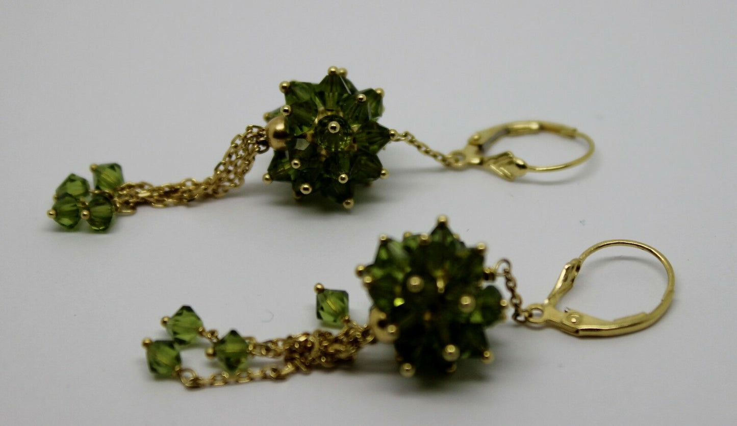 Kaedesigns Genuine New 14ct 14kt Full Solid Gold Green Earrings