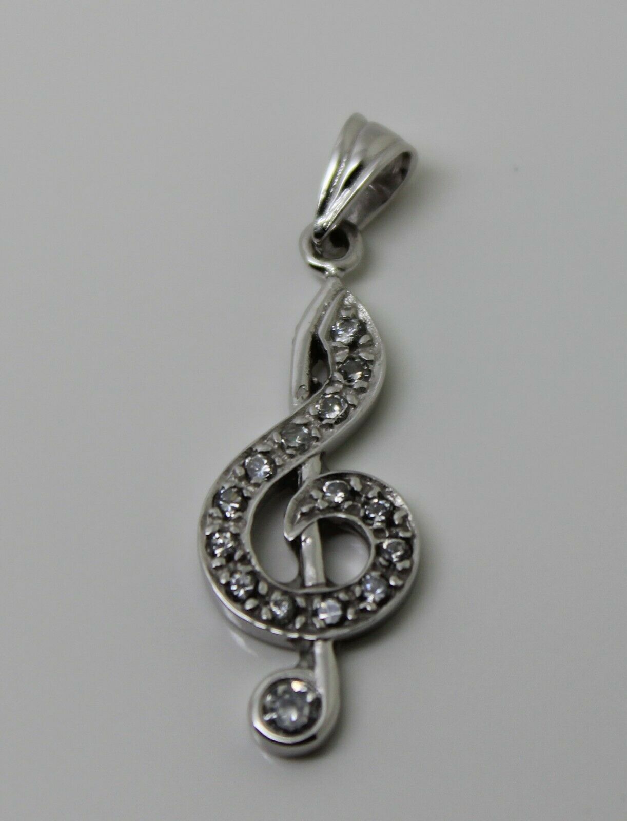 Genuine 9ct 9kt White Gold Cubic Zirconia Treble Clef Pendant