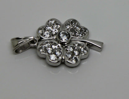 Genuine 9ct 9kt White Gold Cubic Zircon Four Leaf Clover Pendant