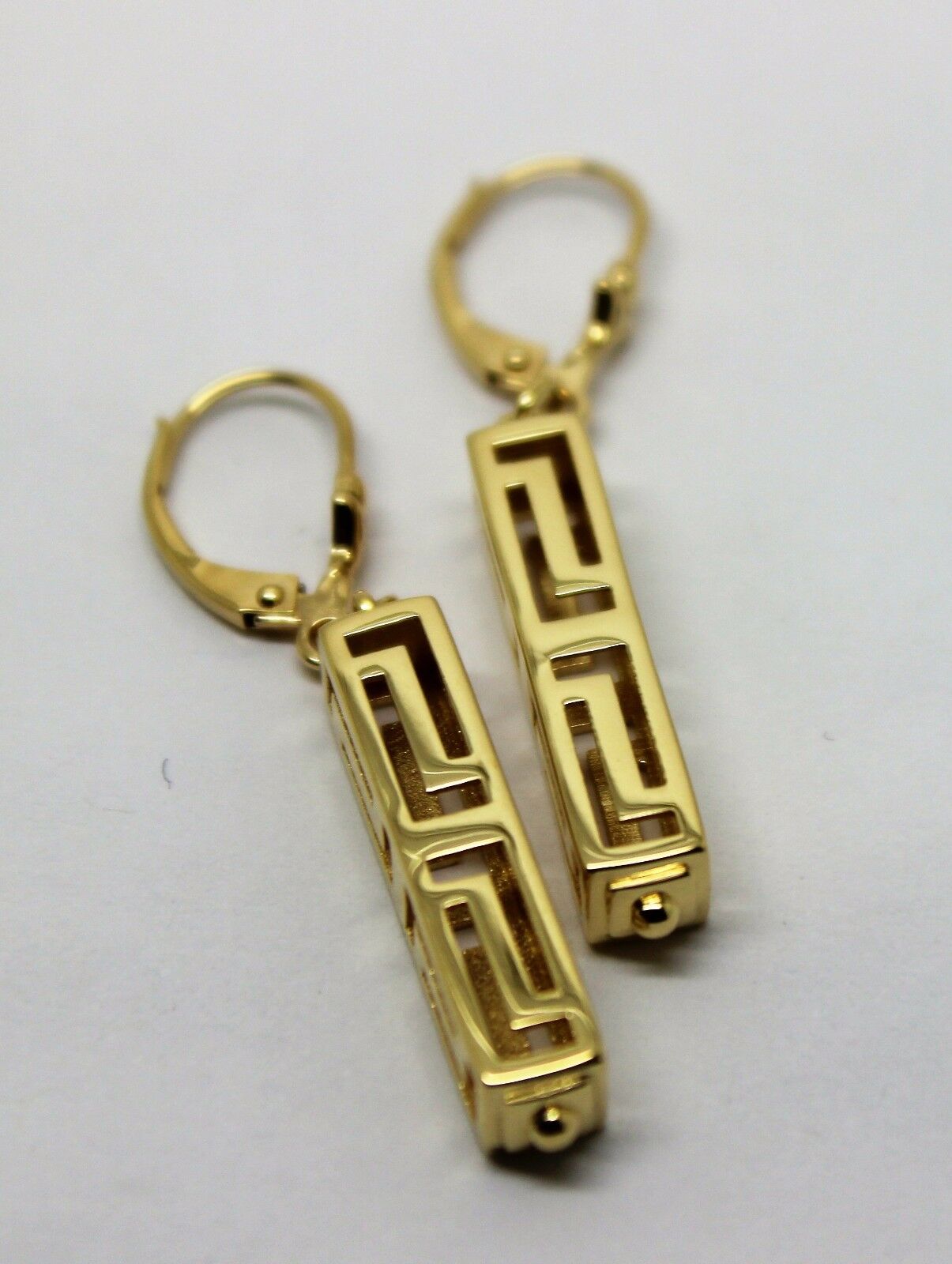 Kaedesigns, Genuine 18ct 750 Yellow, Rose or White Gold Greek Key Continental Hook Earrings