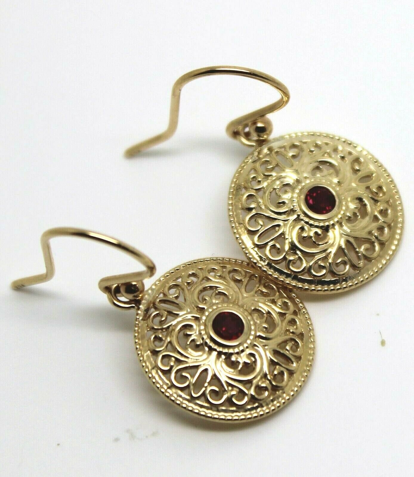 Genuine 9k 9ct Solid Yellow, Rose or White Gold Antique Ruby Filigree Drop Earrings