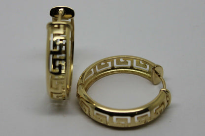 Heavy Solid Large 18ct 750 Yellow, Rose Or White Gold Greek Key Hoop Earrings