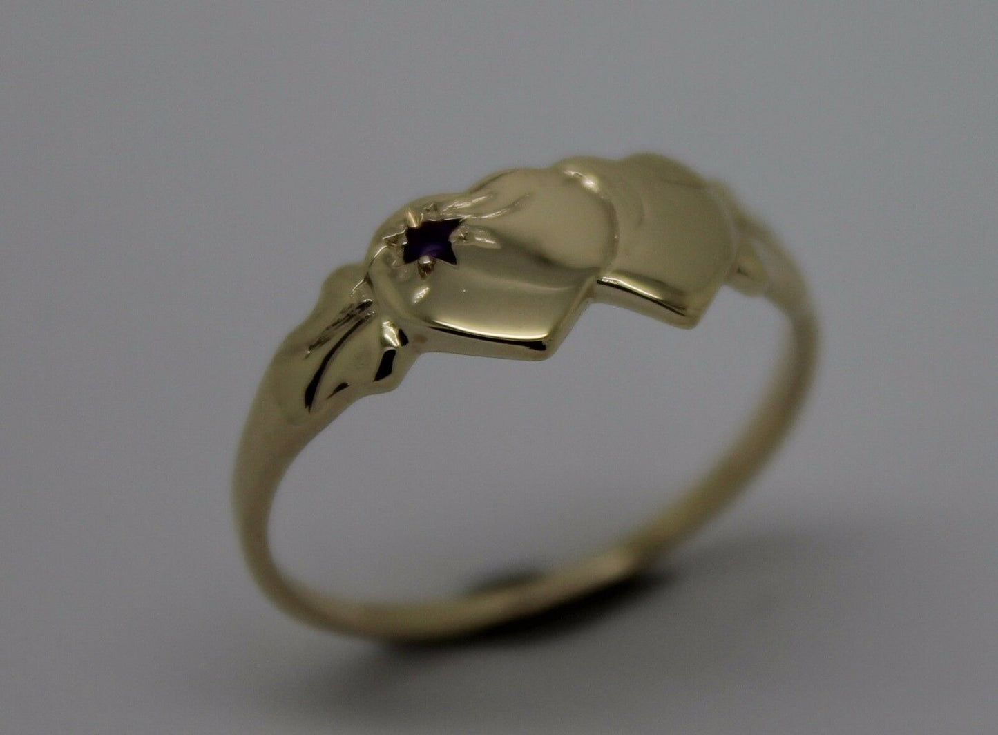 Size Q 9ct Yellow, Rose or White Gold 375 Amethyst (Birthstone Of February) Double Heart Signet Ring