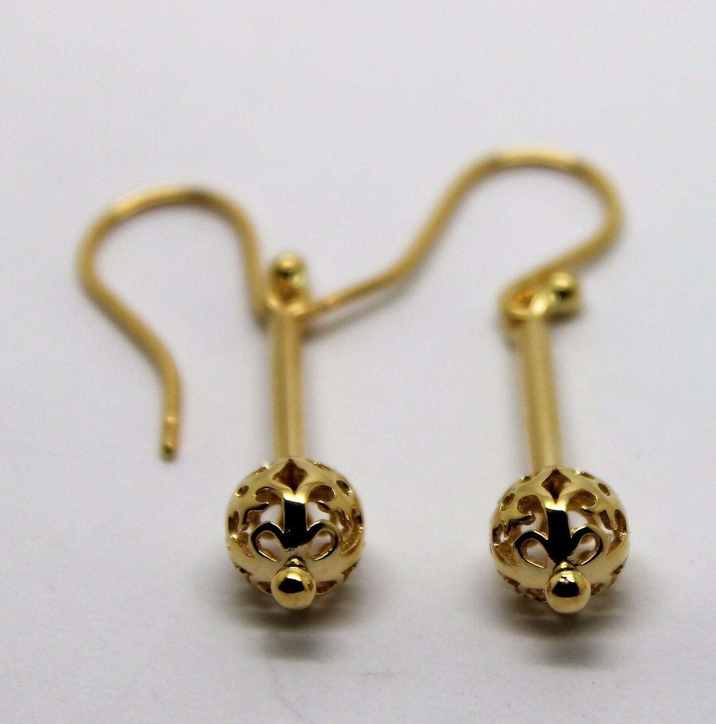 Genuine 9ct Yellow, Rose or White Gold 8mm Filigree Ball Hook Earrings