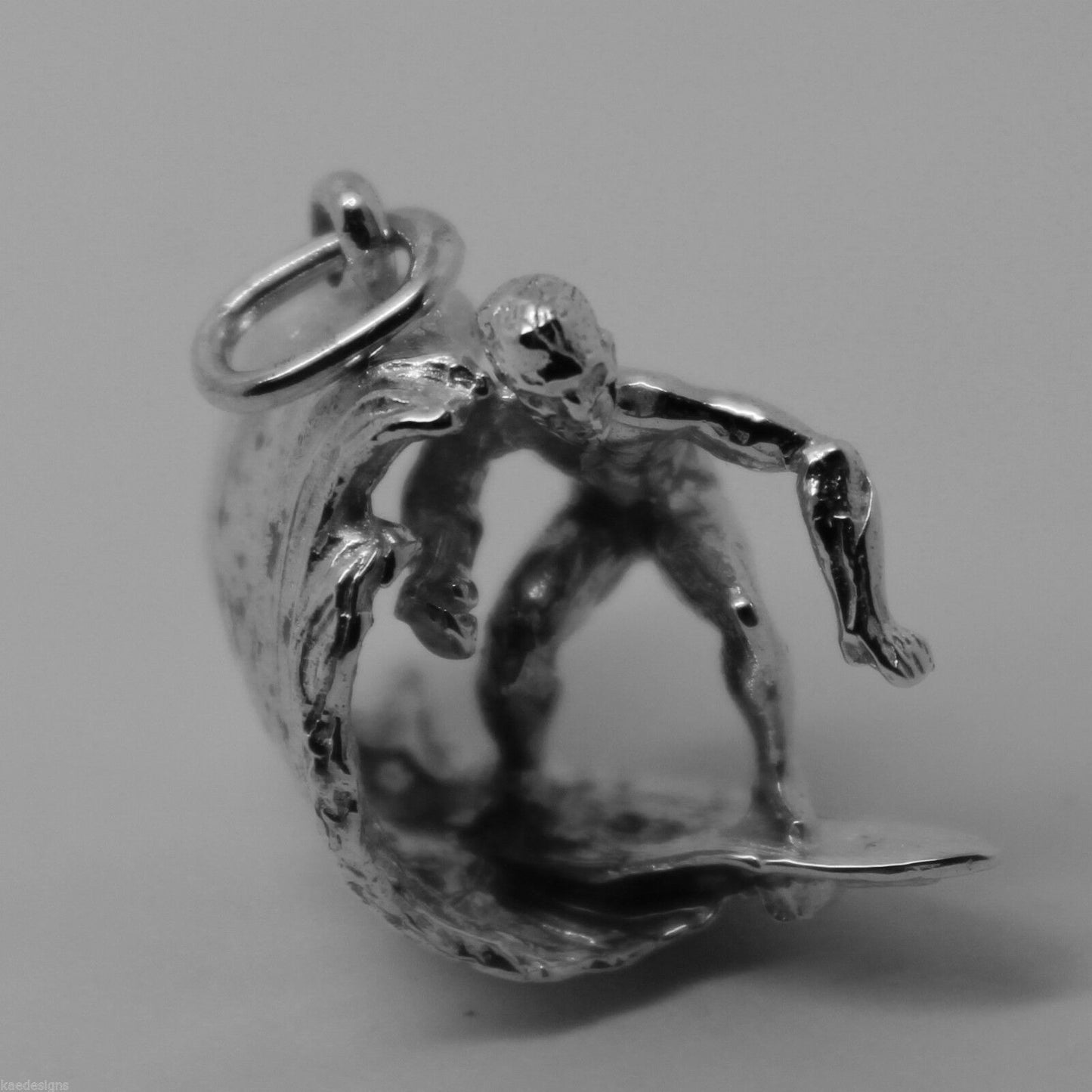 Kaedesigns New 9ct 9k White Gold Heavy Surfer On Wave 3D Pendant Or Charm