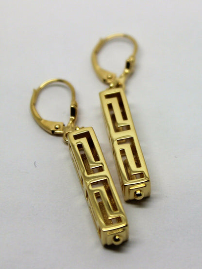 Kaedesigns, Genuine 9ct Yellow, Rose or White Gold Greek Key Continental Hook Earrings