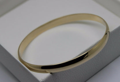 Genuine 9ct 9kt FULL SOLID Heavy Yellow, Rose or White Gold Bangle 6mm wide half round 60mm inside diameter