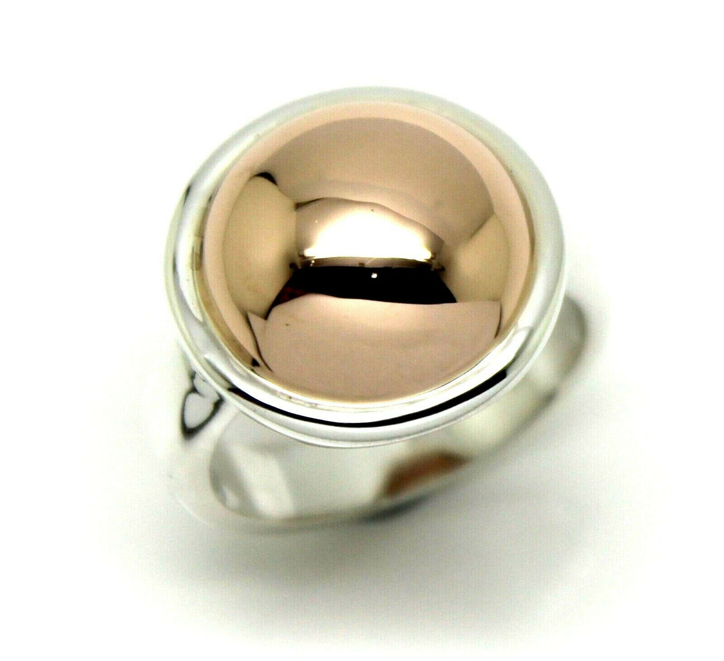 Genuine Large Sterling Silver 925 & 9ct Rose Gold 375 Half Ball Button Ring