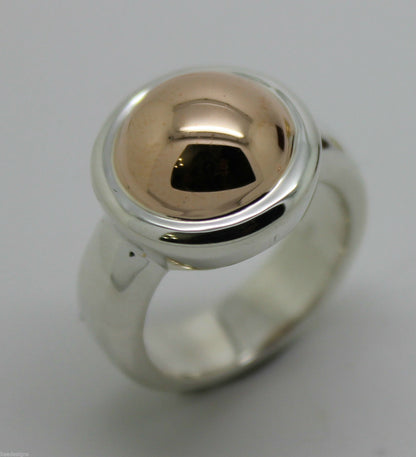 New Genuine Sterling Silver & 9ct Rose Gold 375 Half Ball Ring