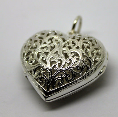 Heavy Genuine Sterling Silver Filigree Heart Pendant Locket