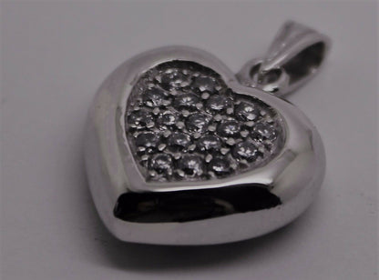 Genuine New 9ct 9k White Gold Cubic Zirconia Pave Heart Pendant *Free Express Post In Oz*