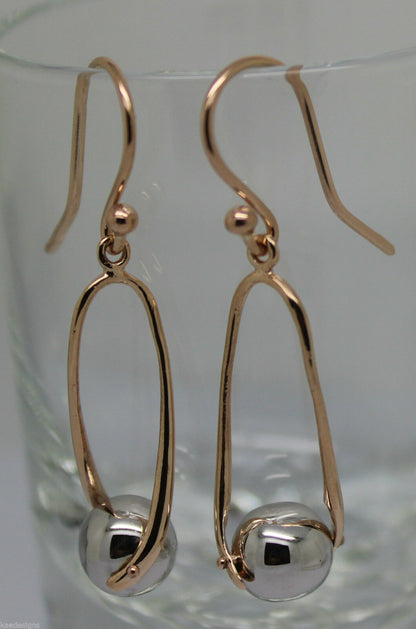 Kaedesigns Genuine 9ct 9k White & Rose Gold 8mm Ball Drop Earrings