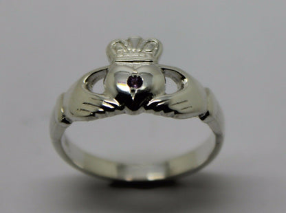 New Sterling Silver 925 Purple Amethyst Claddagh Ring