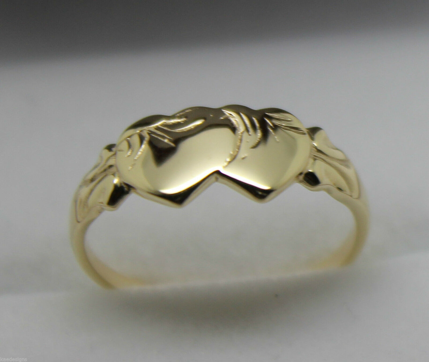 Size Q1/2 Solid 9ct Yellow, Rose or White Gold Double Heart Signet Ring