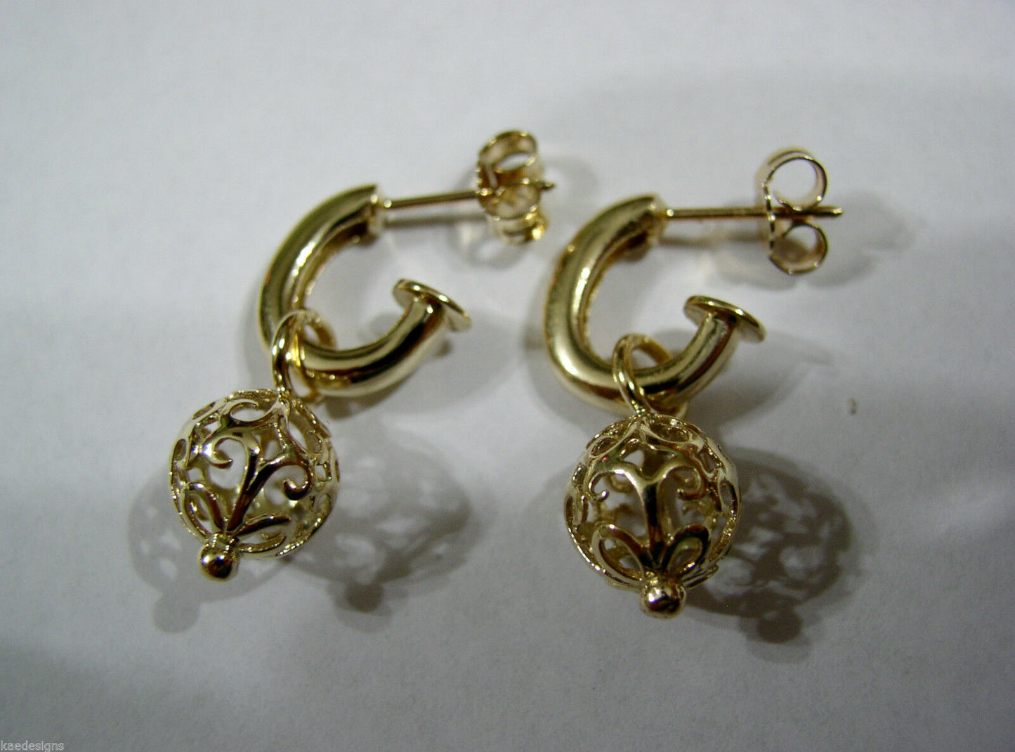 Kaedesigns, New Genuine 9ct Yellow, Rose or White Gold 10mm  Filigree Ball Hook Earrings