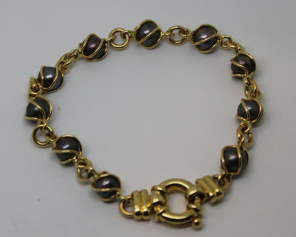 New Genuine 9kt 9ct Yellow, Rose or White Gold Bolt Ring Freshwater Black Pearl Bracelet