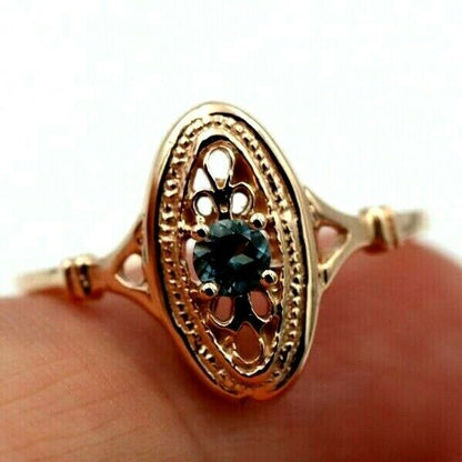 Genuine 9ct Rose Gold Delicate London Blue Topaz Filigree Ring