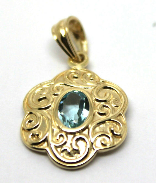 Genuine 9ct 9k Yellow Gold Antique Aquamarine Filigree Pendant