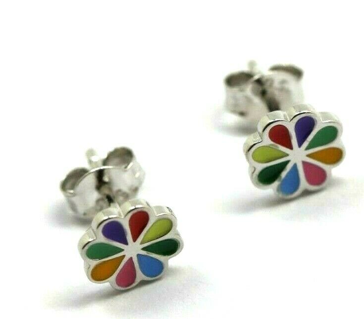 Sterling Silver Children Child Small Enamel Flower Earrings