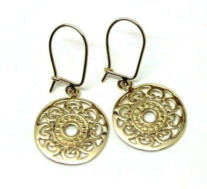Genuine 9ct Yellow, Rose Or White Gold Flat Filigree Drop Round Closed Hooks Earrings
