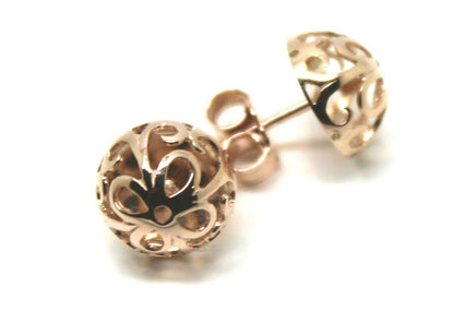 Genuine 9ct Yellow, Rose Or White Gold Half Ball 10mm Stud Flower Earrings