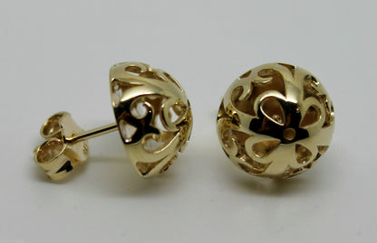 Kaedesigns New 9ct Yellow, Rose or White Gold Half Ball 12mm Stud Filigree Earrings