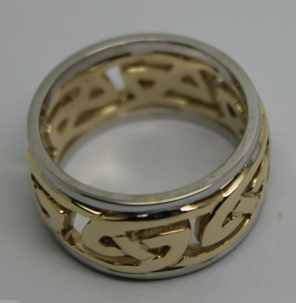 Size T 1/2 Genuine Heavy Solid  9ct Yellow & White Gold 12mm Large Celtic Ring