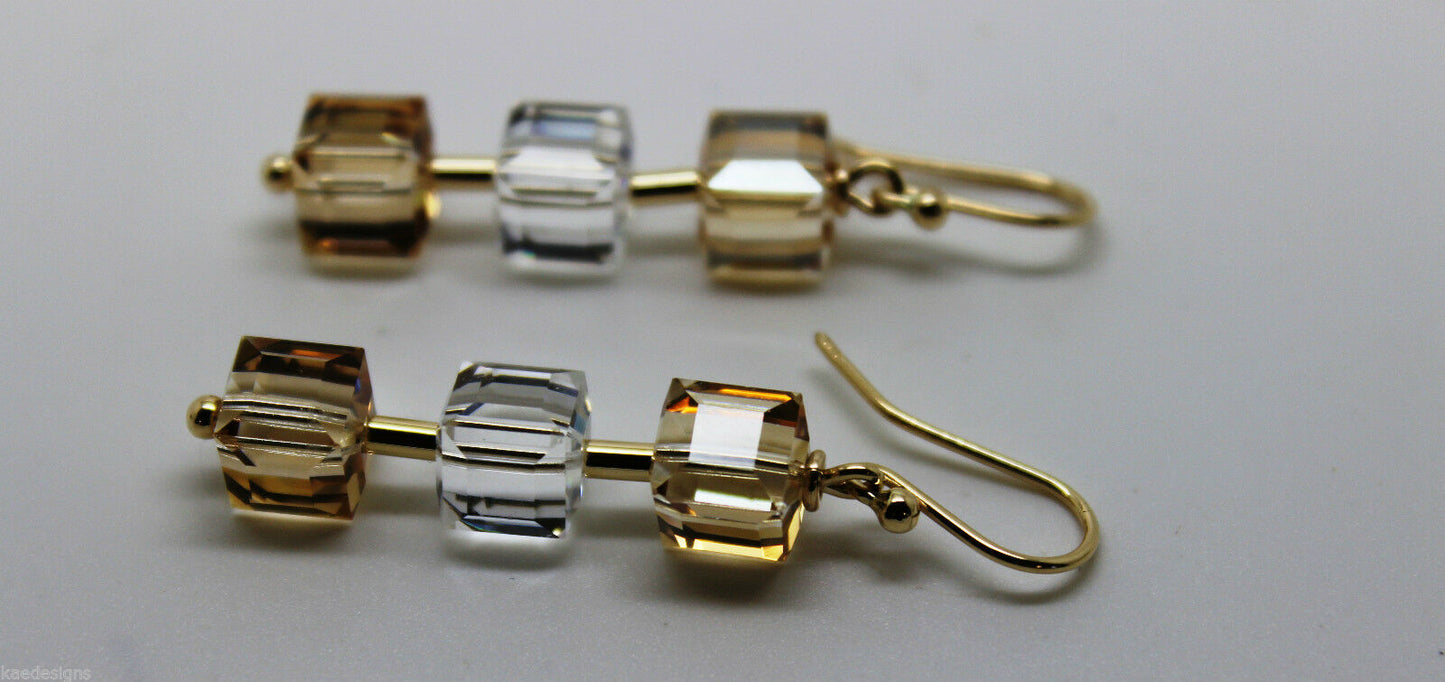 Kaedesigns, Genuine 9ct 9k Yellow Gold 8mm Crystal Earrings